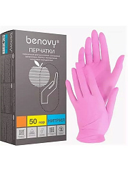 Перчатки BENOVY Nitrile MultiColor, нитриловые, розовые M 50 пар. 3,5 гр.